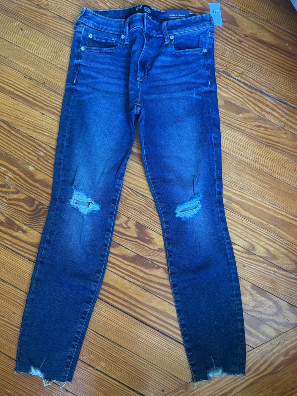 GAP NWT Universal Legging Jeans distressed hem Dark Wash stretch 8/29 Short Y2K